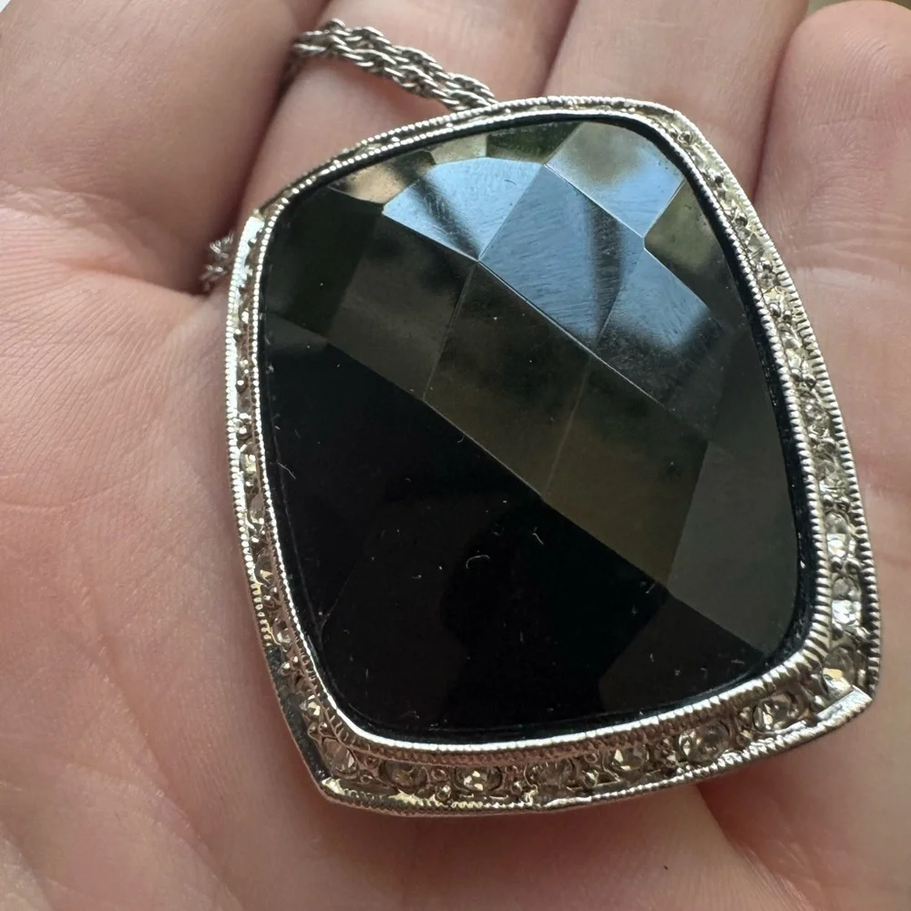 Vintage Monet Clear Rhinestone Black Glass Statement Necklace